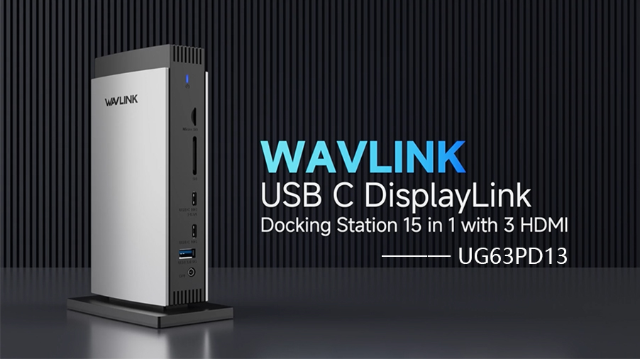 Station D'Accueil USB-C/3.0 WAVLINK Dual 4K - 6 Ports USB, Ethernet, Audio - Pour PC Portable/MacBook
