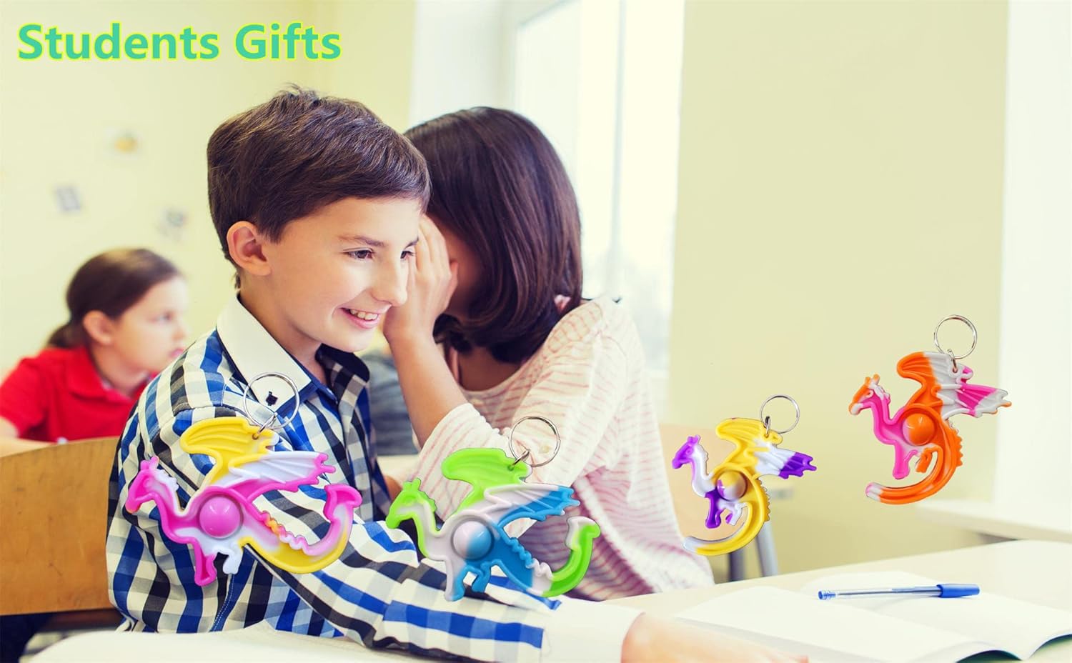 24 Packs Bulk Dragons Backpack Mini Pop Keychain fidgets Bubble, Toys for Children Classroom Students Gifts from Teacher, Birthday party favors