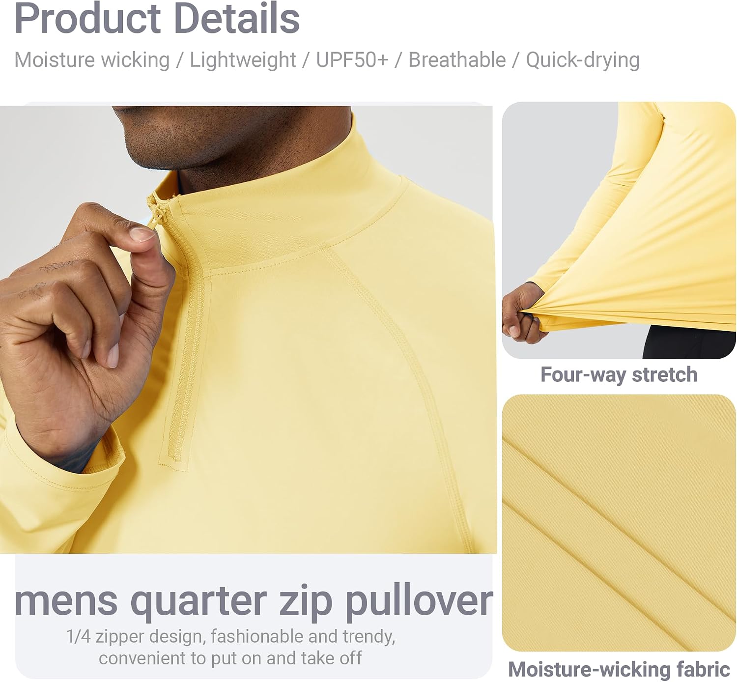YEL Men's Long Sleeve Athletic Shirt 1/4 Pullover Zip Sun Protection Rash Guard UPF 50+ Golf Fishing Running T-Shirts