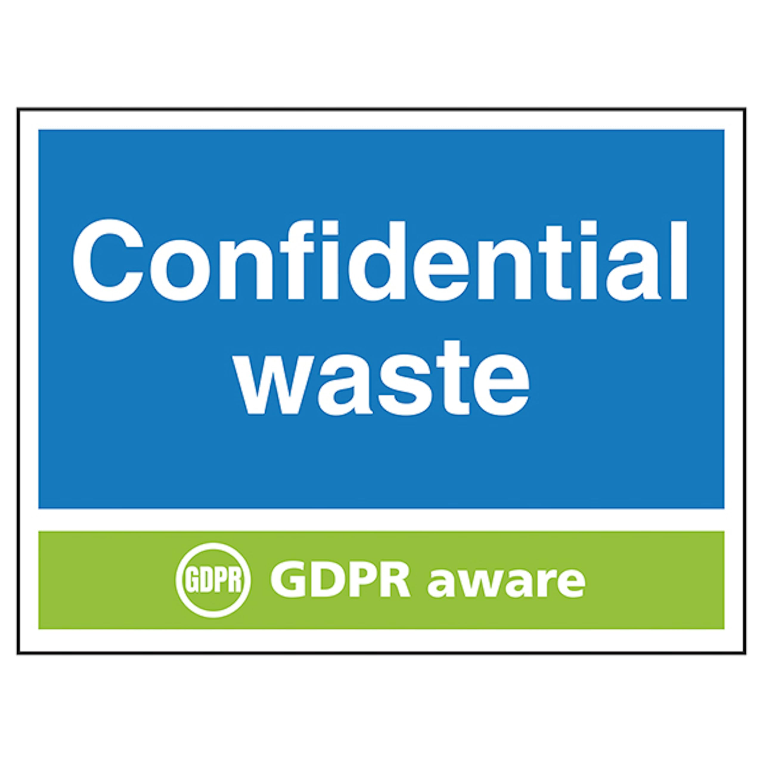 V Safety Confidential Waste GDPR Aware 200 x 150 mm - 1mm Rigid Plastic Safety Sign