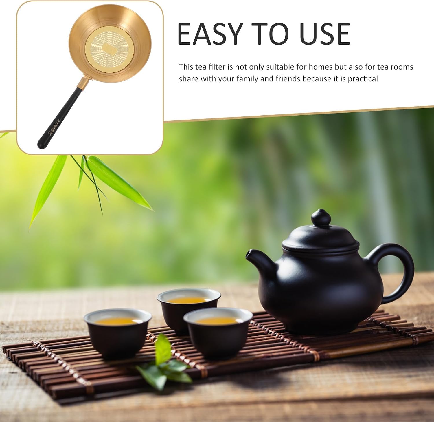 Tea Strainer with Handle Copper and Plastic for Home Tea Rooms