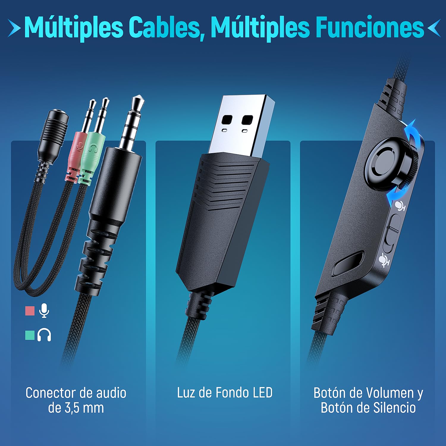 Ozeino Cascos Gaming para Ps4 Ps5 PC Switch Xbox, Auriculares Gaming con Sonido 3D Estéreo Micrófono de Cancelación de Ruido Luz RGB, Cascos con Cable para Laptop Teléfono Mac