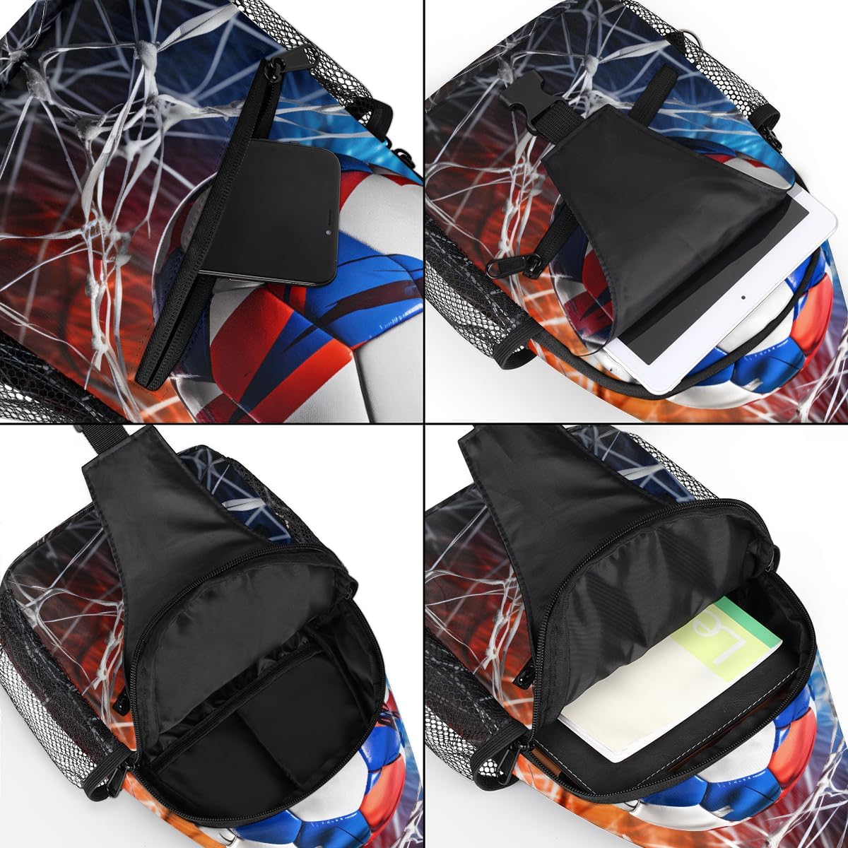 Soccer Lines Blue Red Sling Backpack for Women Men Waterproof Antitheft Chest Bag Lightweight Travel Crossbody Shoulder Bag for Shopping Outdoor Leisure Sports Mountaineering Riding