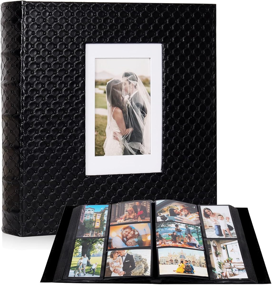RECUTMS Photo Albums 4x6 Pictures, 600 Pockets Large Capacity Picture Album | Acid-Free Black Pages, Leather Cover, Dual Horizontal/Vertical Pockets, Custom Photo Cover, Perfect for Wedding, Family&Trave