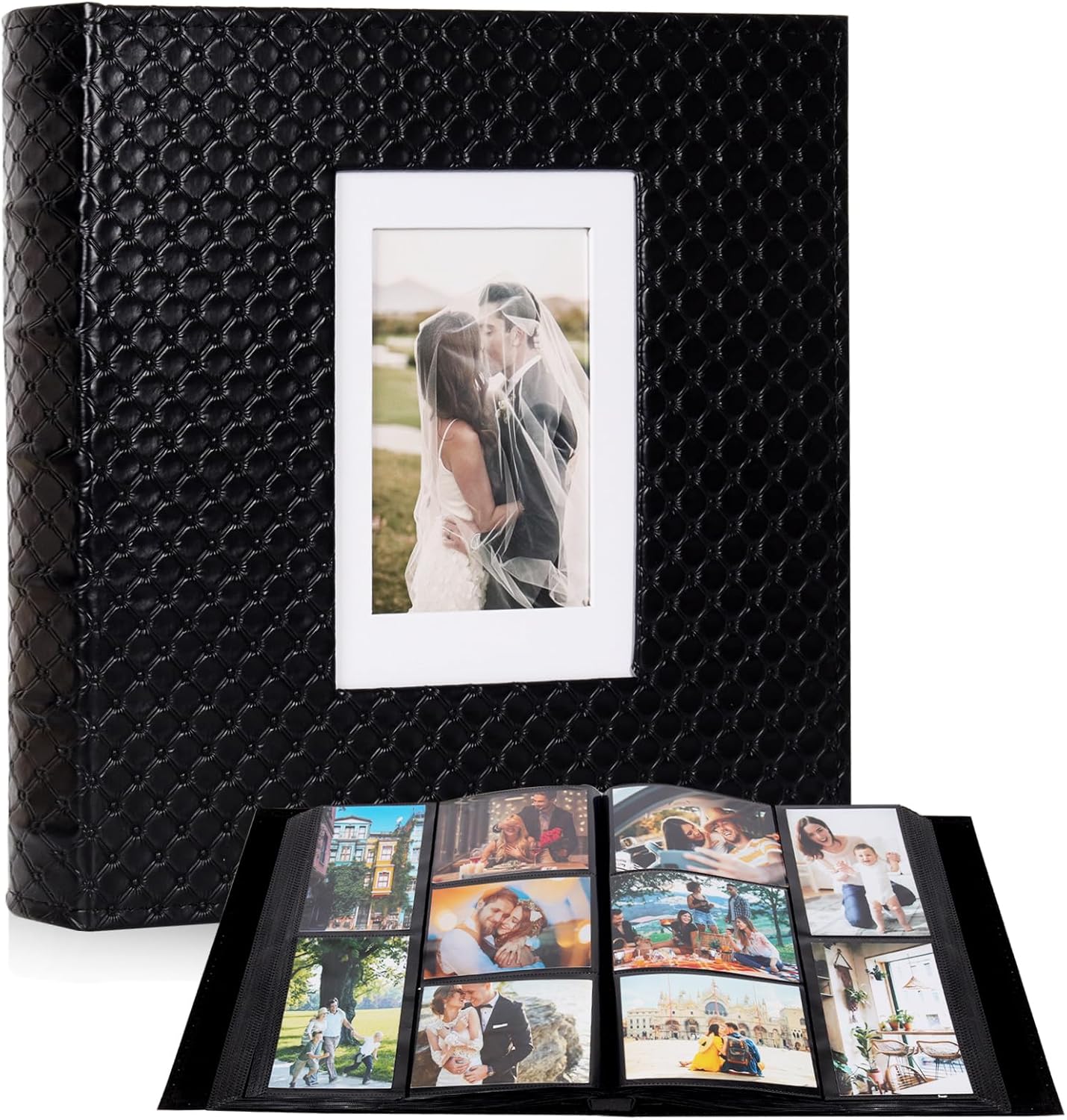 RECUTMS Large Photo Album for 600 4x6 Photos - Black Button Grain Leather Cover, Acid-Free PP Pages, Ideal for Wedding Birthday Family Memories
