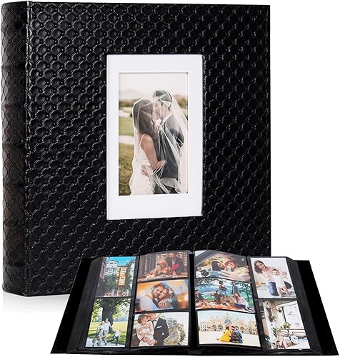 RECUTMS - Álbum de fotos de 4 x 6 pulgadas, 600 bolsillos, páginas interiores negras, piel sintética de grano de botón, para fotos de cumpleaños,