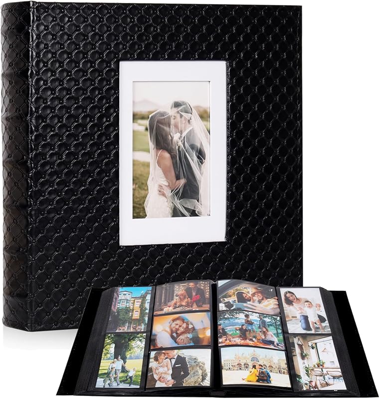 RECUTMS Photo Albums 4x6 Pictures, 600 Pockets Large Capacity Picture Album | Acid-Free Black Pages, Leather Cover, Dual Horizontal/Vertical Pockets, Custom Photo Cover, Perfect for Wedding, Family&Trave