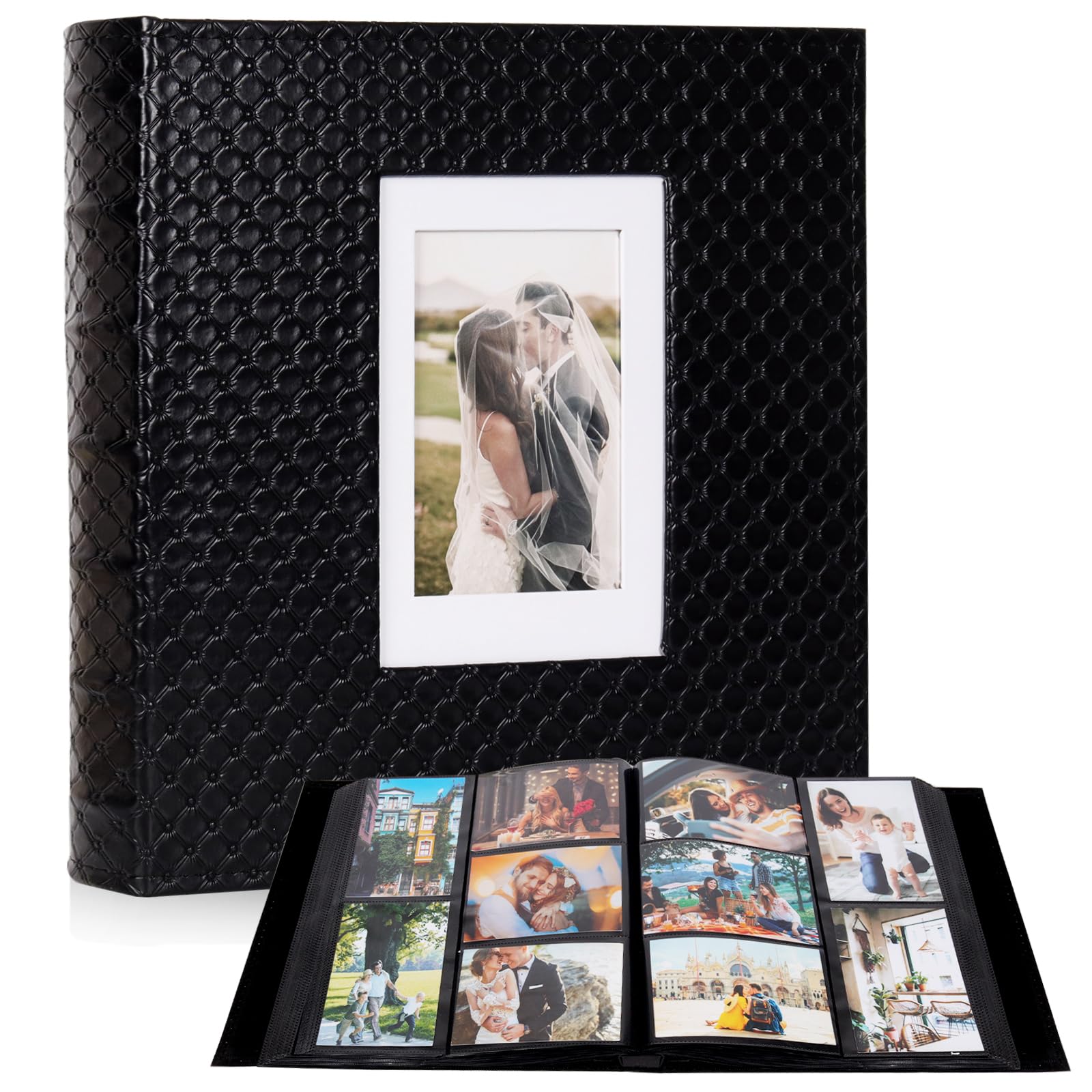 RECUTMS Photo Album for 4x6 Pictures 600 Pockets Black Inner Page Button Grain Leather Cover of Large Capacity Pictures Album Book Birthday Christmas Wedding Anniversary Memory (Black)