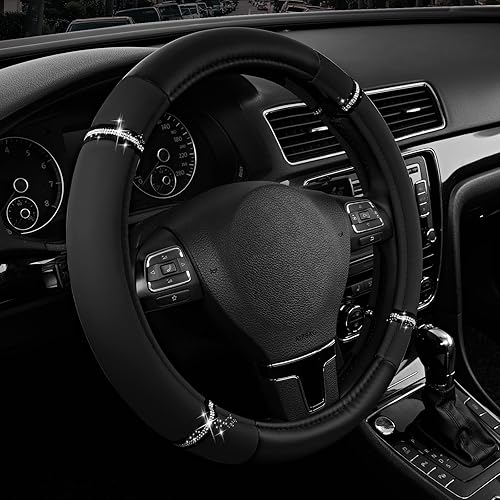 Road Comfort - Funda de cuero para volante, antideslizante, de alta calidad, ajuste universal para automóviles, camiones y SUV de 14.5 a 15.5 Negro