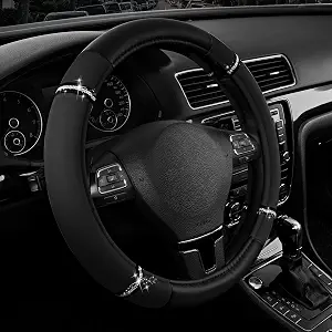 Road Comfort Leather Steering Wheel Cover – Premium Anti-Slip Universal Fit for 14.5–15.5 Inch Cars, Trucks & SUVs, Black