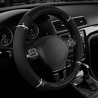 Road Comfort Leather Steering Wheel Cover – Premium Anti-Slip Car Steering Wheel Grip Cover – Universal Fit for 14.5”–15” Cars, Trucks & SUVs - Black