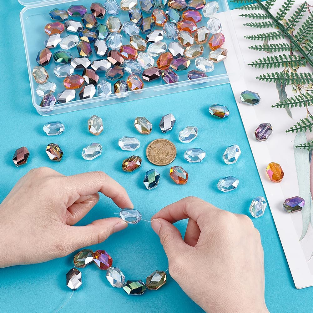 PH PandaHall 96pcs 8 Colors Faceted Glass Beads Hexagon Faceted Beads 18x12mm AB Colour Crystal Bead Rainbow Plated Sparkling Bead for Jewellery Making Hanging Decorations Hole: 1mm - Image 3