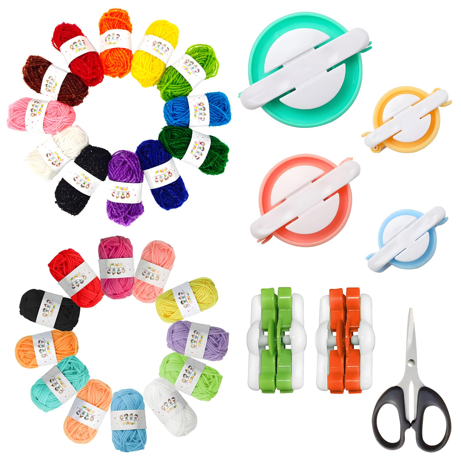Heuiop One Size 31Pcs Pom Pom Maker Kit,4 Sizes Pompom Makers Tool&24 Colours Knitting Yarn&With Sewing Scissors,Diy Pom Poms Craft For Adults Beginners Craftsmen Making Pompoms