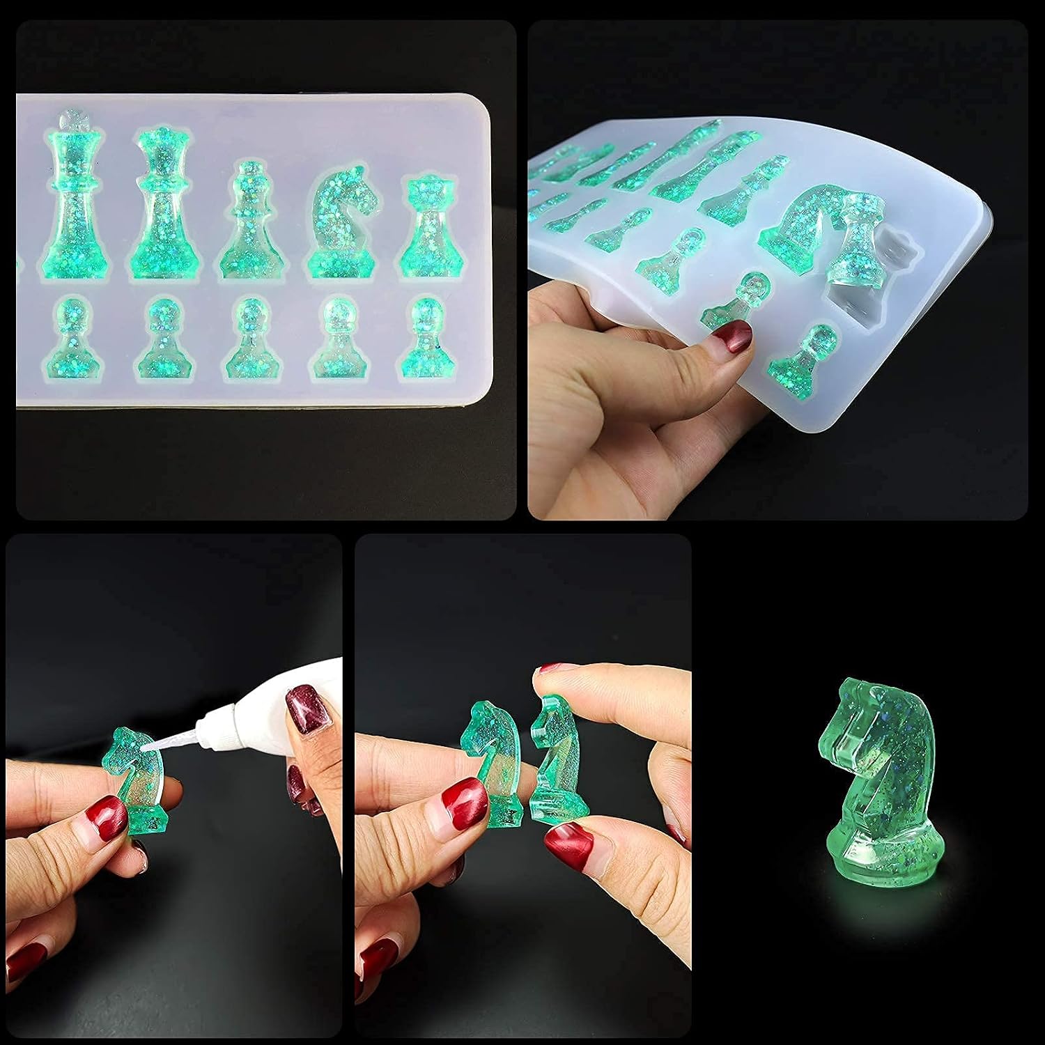 Chess Set Resin Mold Silicone, 3D Chess Board and Chess Pieces Resin Molds for Epoxy Casting, Large Square Resin Molds for DIY Board Games for Adults & Kids