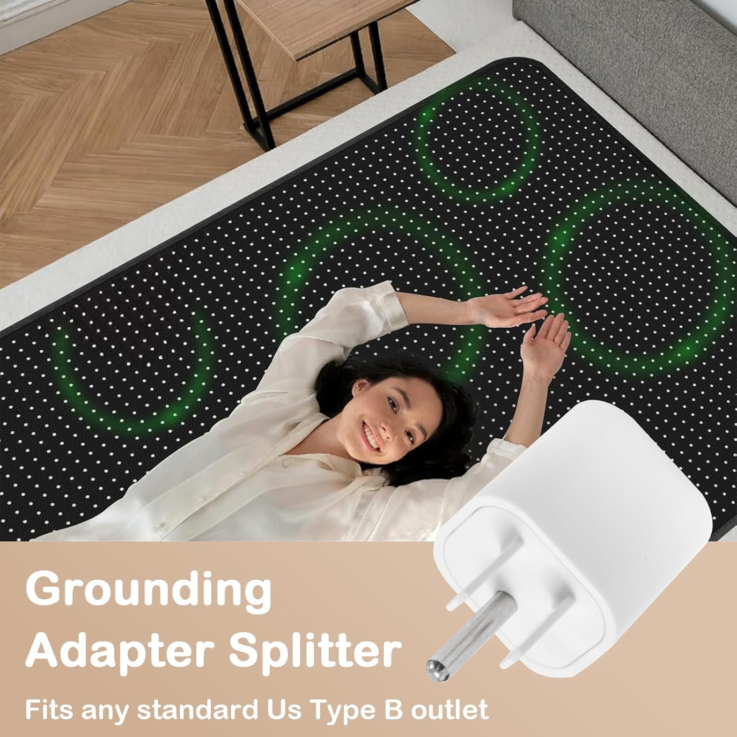 Grounding Bed Mat, Full Body Sleep Support Mattress Pad with Adapter Plug, Multiple to Single Port Converter, 54x78 Inches