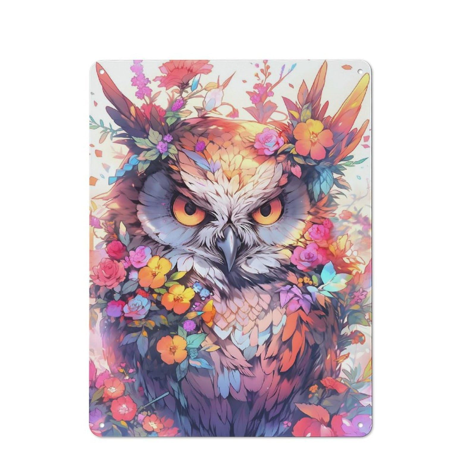 Junmoney Style-19 Owl Sage Retro Metal Wall Decor 40X30cm, Vintage Metal Sign For Coffee Bar, Small Shop Or Dining Room
