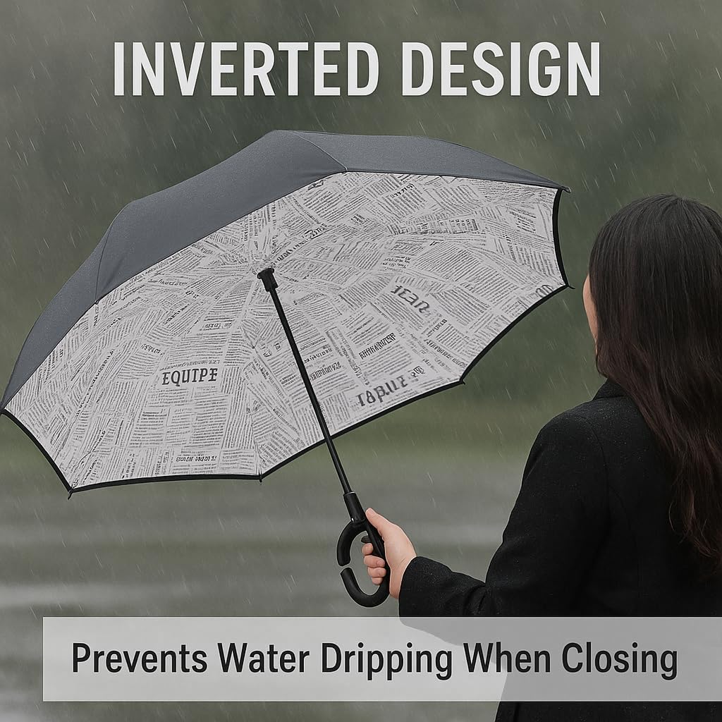 ZHIRONGFA Reverse Upside Down Umbrella, C-Handle Rainproof, Windproof, UV Protection,Light ;Folding Umbrella for Men and Women