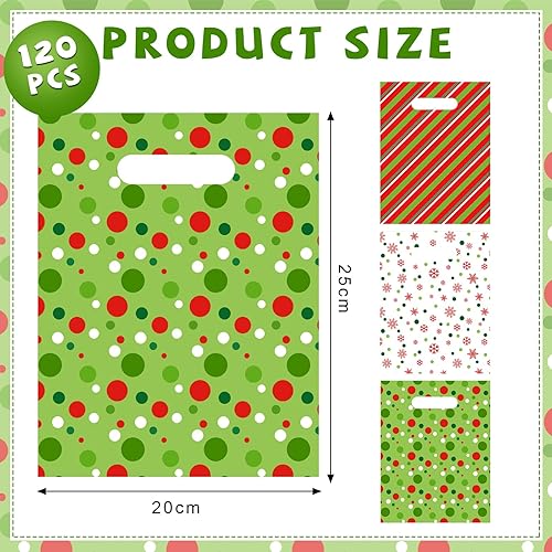 Miniatura 8 de Cholemy 120 bolsas de plástico de Navidad a granel de 8 x 10 pulgadas, bolsa de regalo de Navidad, bolsas de regalo de Navidad con asa para compras,