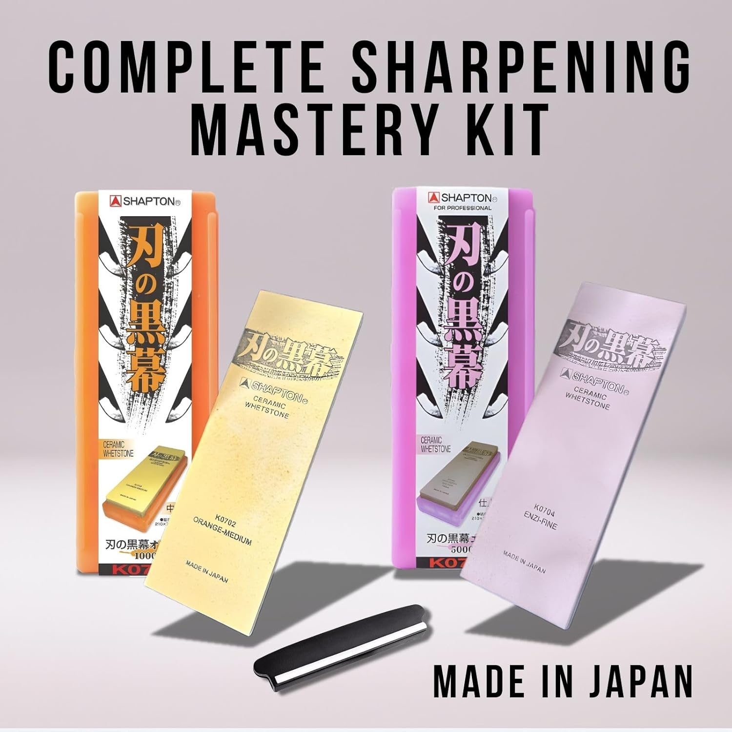 Shapton Kuromaku Whetstone Sharpening Stone Set, Japanese 1000 & 5000 Grit Knife Sharpening Stones with Knife Sharpening Angle Guide for Kitchen & Chef’s Knives