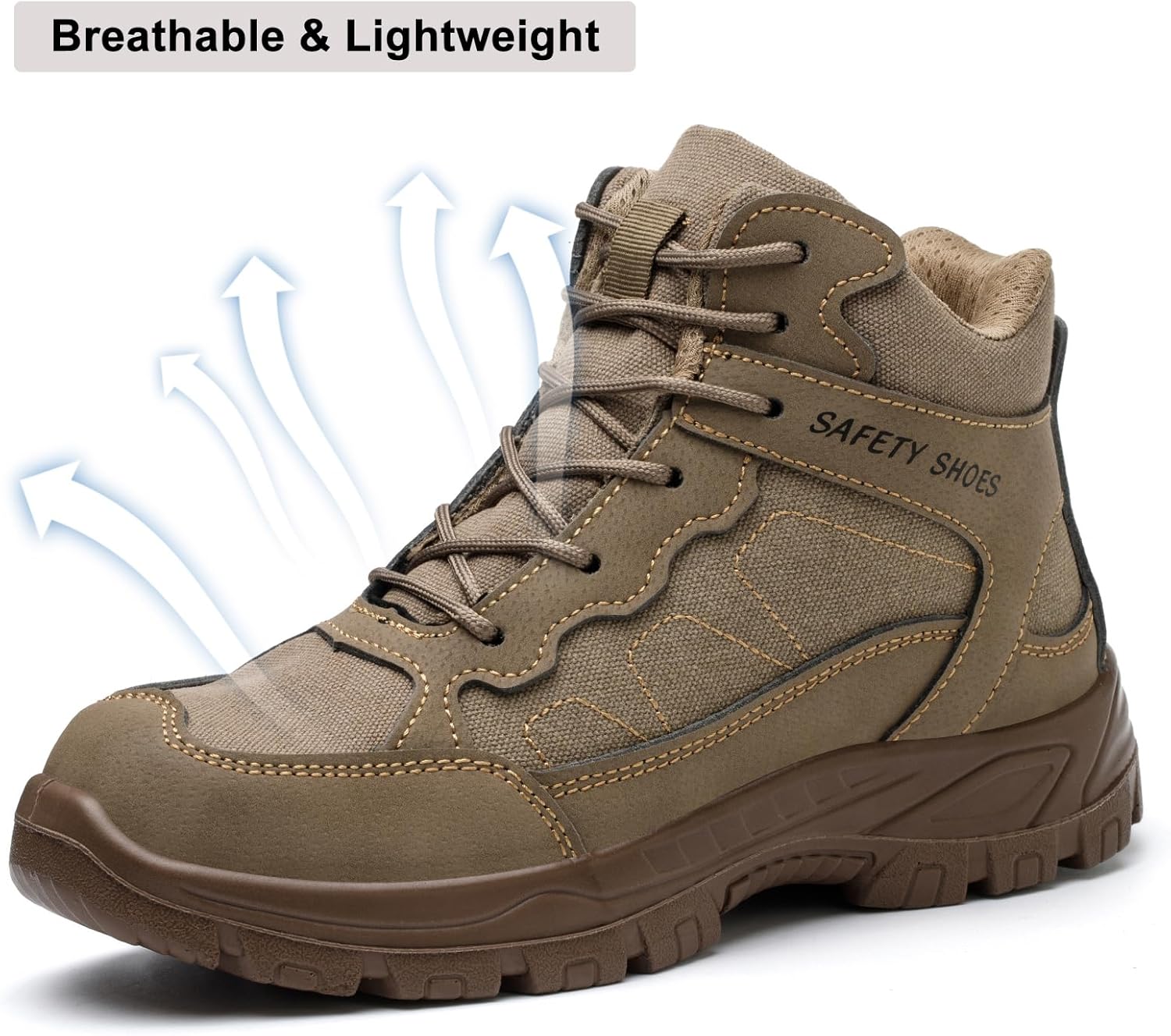 Steel Toe Work Boots for Men, High Top Composite Toe Safety Boots, Ultra-fiber & Canvas Upper, Lace-up, Indestructible Construction Industrial Safety Shoes Brown - Image 6