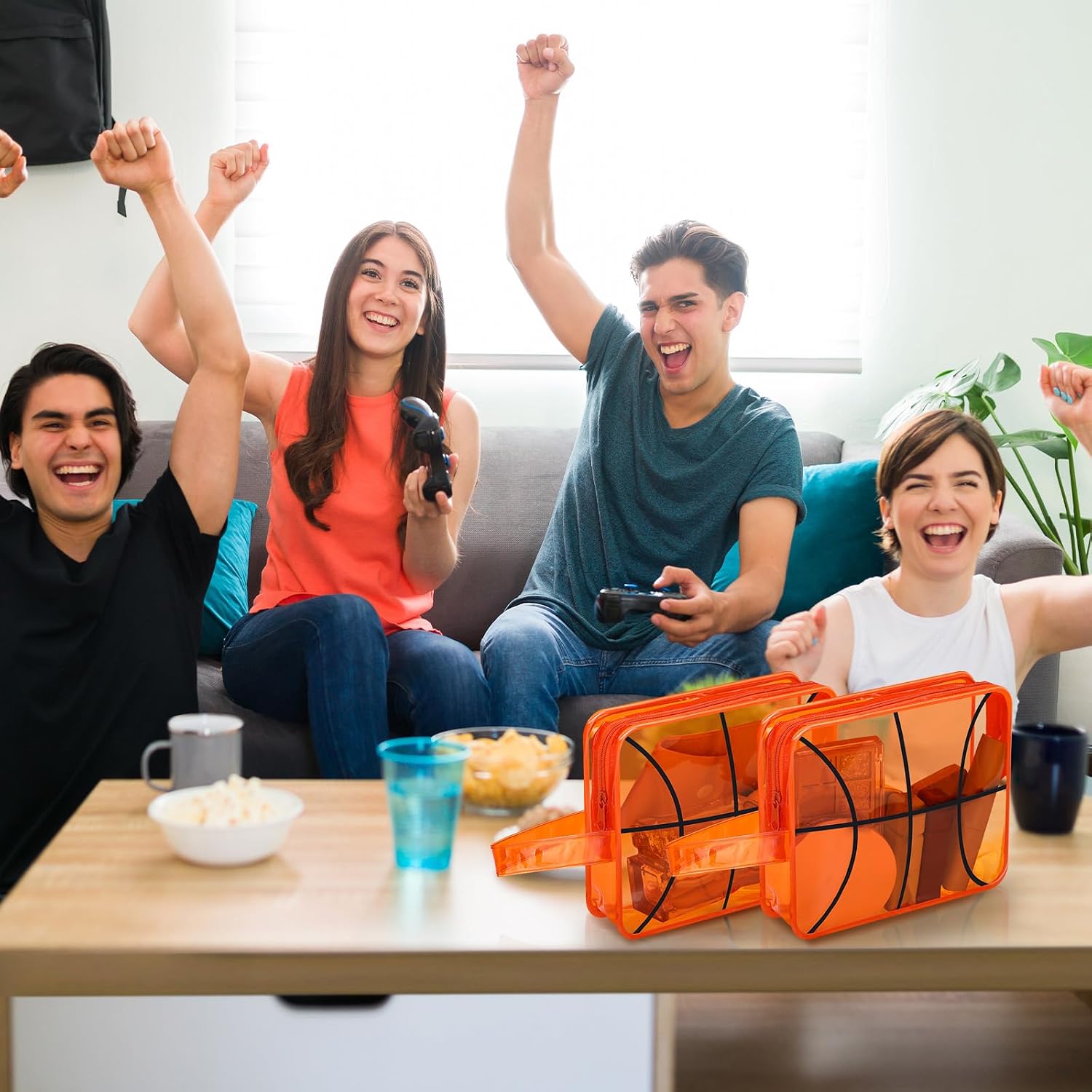 12 Pcs Basketball Clear Makeup Bag Cosmetic Snack Bag with Zipper Handle PVC Pouch Waterproof Travel Toiletry Handbag Accessories for Woman Friends Basketball Birthday 2026 Senior Night Team Gift