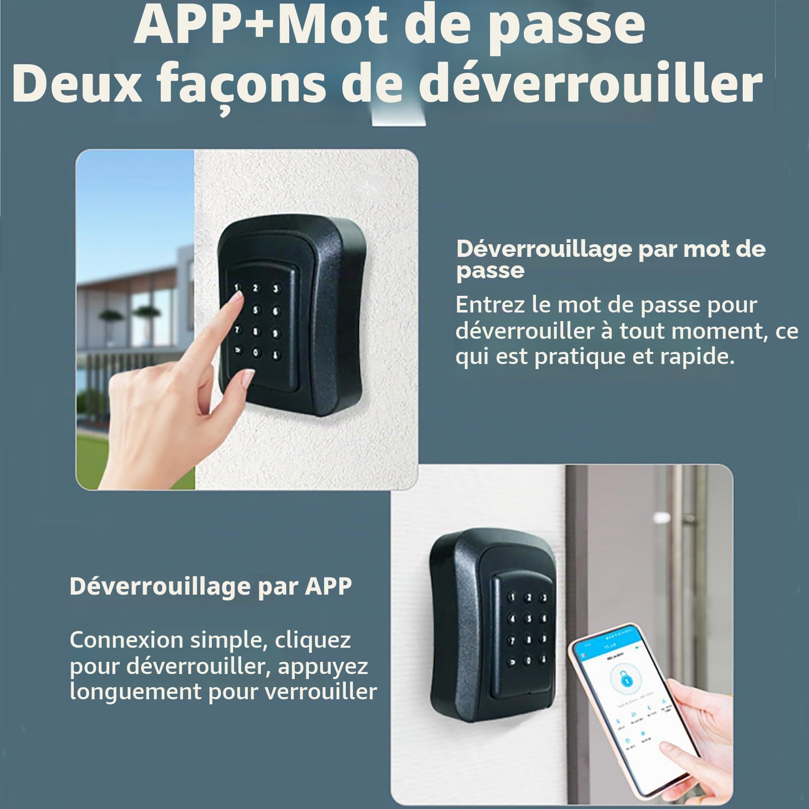 NEWFUN Boite a Clef, Boite a Clefs Securisee Exterieur,Boite à Clé, Matériau Métallique, Déverrouillage par APP/Code Numérique, Boîte à clés Murale Adaptée à la Maison, Au Garage, au Bureau, à l'école
