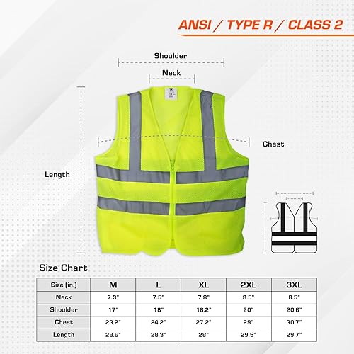 Miniatura 3 de TR Industrial Chaleco de seguridad reflejado de alta visibilidad de malla amarilla de la clase 2, ningunos bolsillos, Amarillo