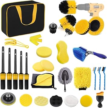 Car Detailing Kit 31 Pcs Car Cleaning Kit Interior Exterior Car Care Detailing Set Car Duster Polishing Pads Set for Cleaning Car Motorcycle Bike Wheels Engine Emblems Leather Dashboard Air Vent