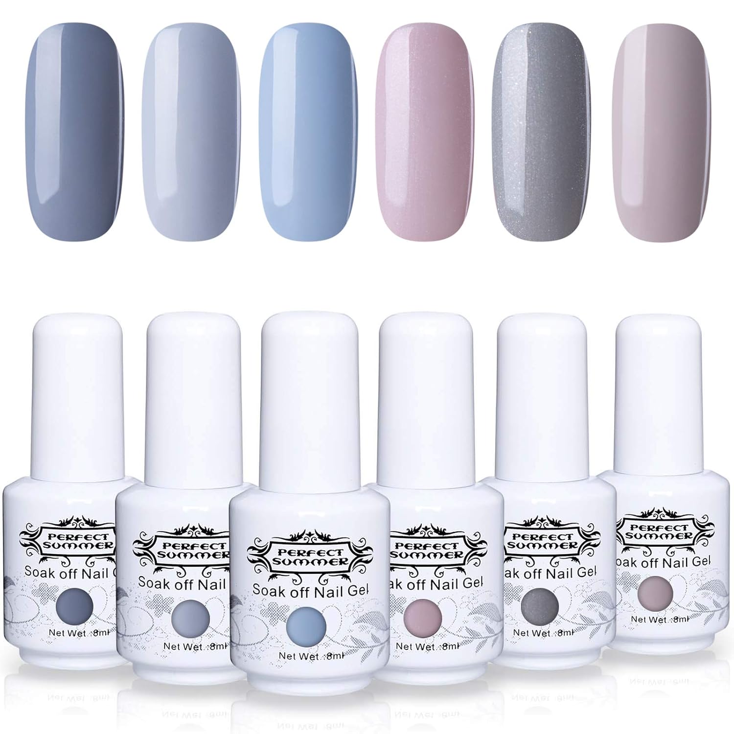 Perfect Summer Gray Colors Gel Nail Polish UV LED Soak Off Varnish 6PCS Nail Salon Set Home Gel Manicure 8ML #09