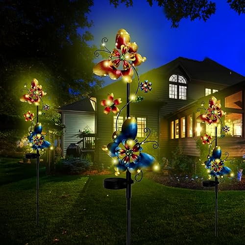 Miniatura 2 de Yhthoha Luces solares de jardín, paquete de 2 luces solares de mariposa para exteriores, decoración de jardín, impermeable, luces solares de estaca