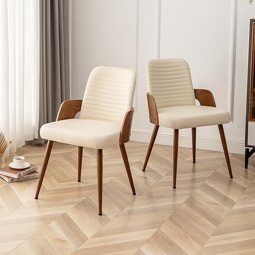 Miniatura 3 de Juego de 2 sillas de comedor, sillas de cocina modernas de mediados de siglo, sillas decorativas tapizadas de piel sintética, patas de metal, silla