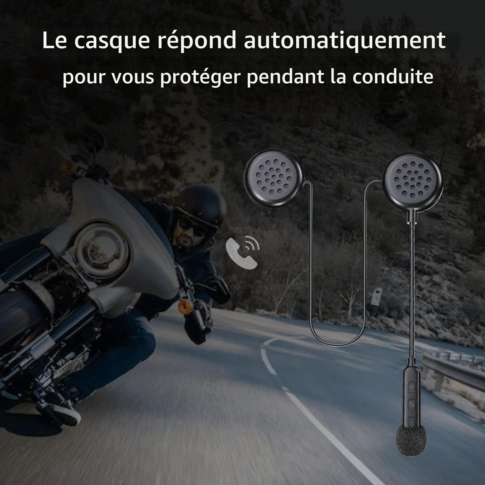 Casque de moto Bluetooth 5.0 - Réponse automatique - 80 heures - Haute qualité sonore - Ultra fin - Pour le cyclisme, le ski, le cyclisme