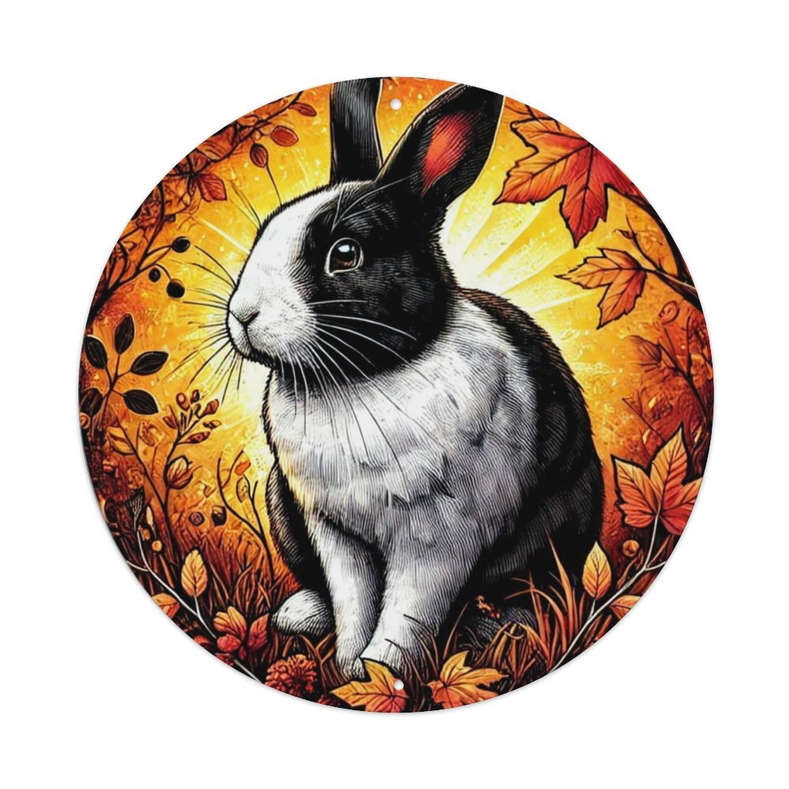 Autumn Rabbit Leaf Pattern Print Tin Sign Metal Poster Vintage Metal Signs for Home Man Cave Bar Cafe Kitchen laundry room Wall Decorations 8x8 inches