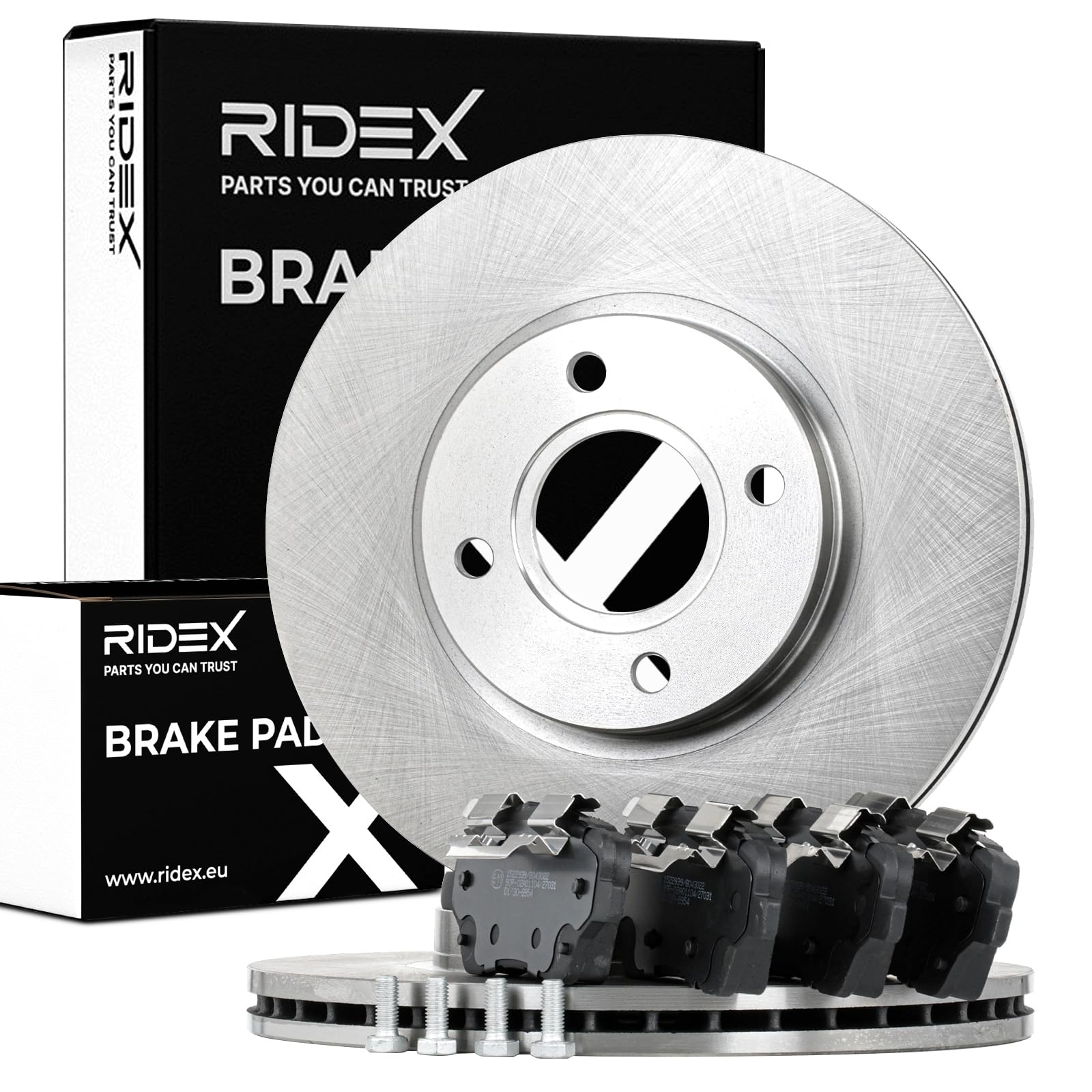 RIDEX 3405B1003 Kit Kit de discos de freno y pastillas Delantero con chapa antichirrido Compatible con FORD Fiesta Mk6 Hatchback CB1, CCN, JA8, JR8