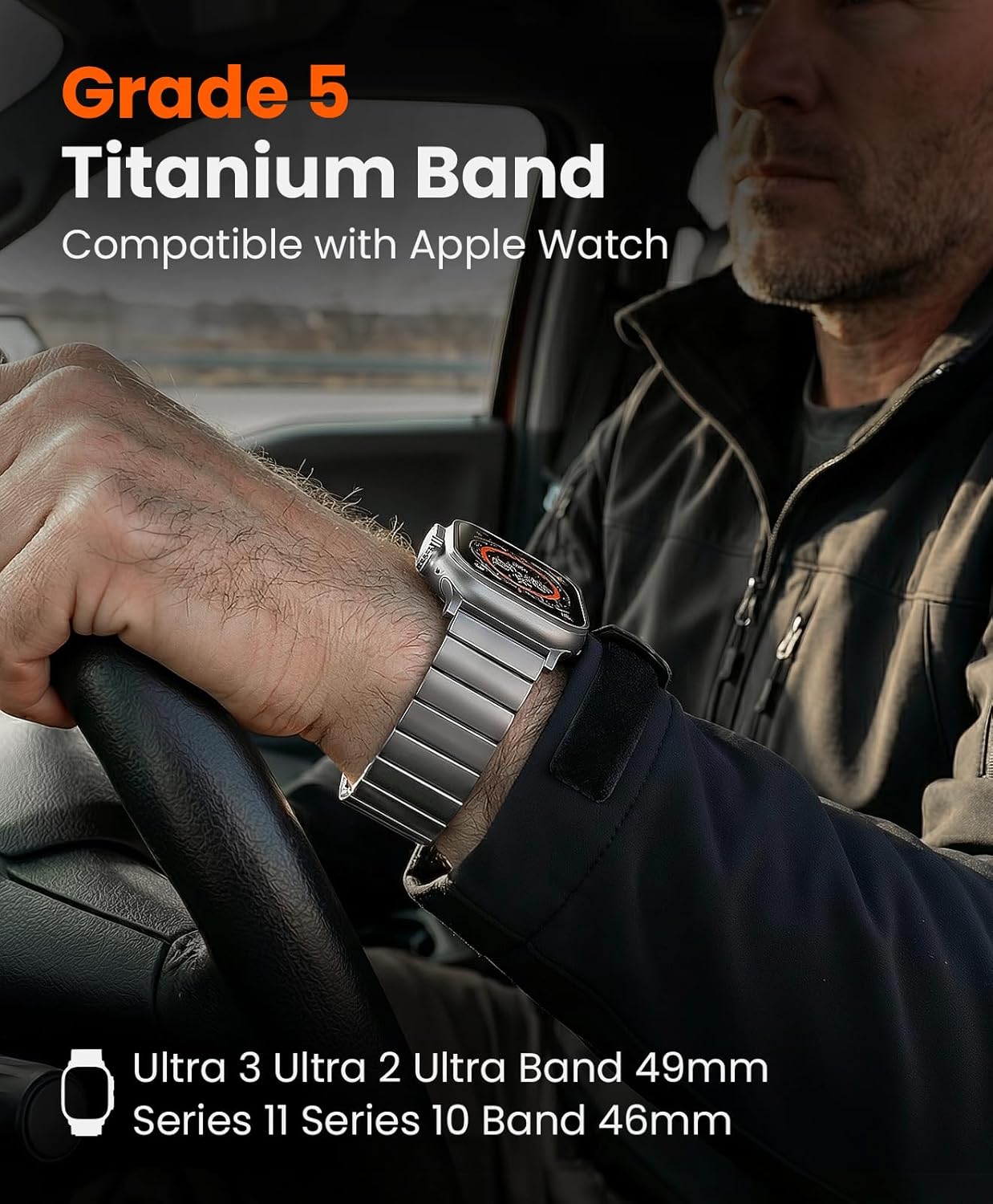 CRNS02 Titanium Band Compatible with Apple Watch Ultra 3/2/1 49mm, Series 11/10 46mm,Anti-Stratch & Adjustable Magnetic Metal Watch Band,Premium Color Matching Band for Men - Image 2