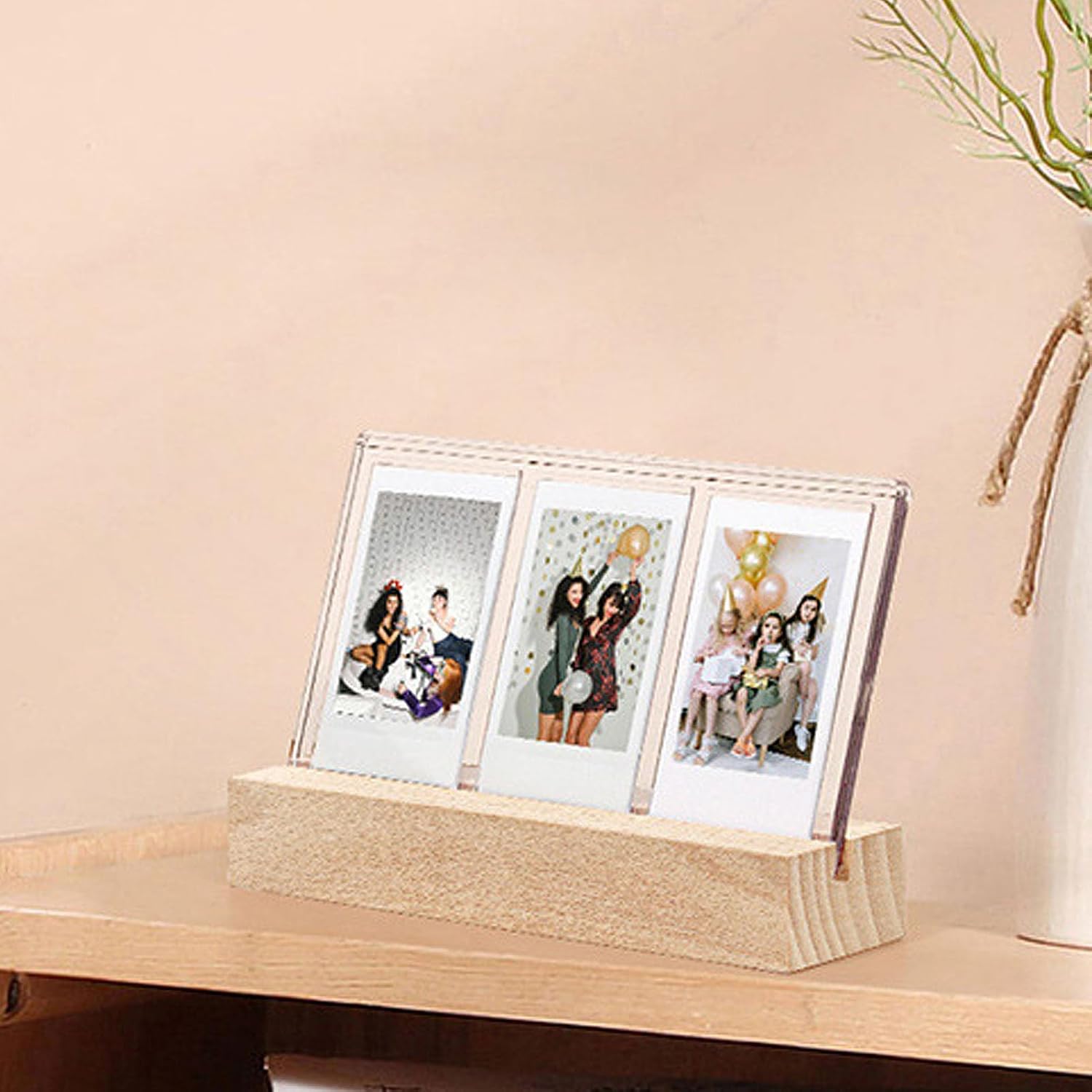 3in Photo Frame LED Lighted Picture Frame with Adjustable Warm Lighting for Bedroom Living Room Nursery Office Wooden Base Acrylic Instant Photo