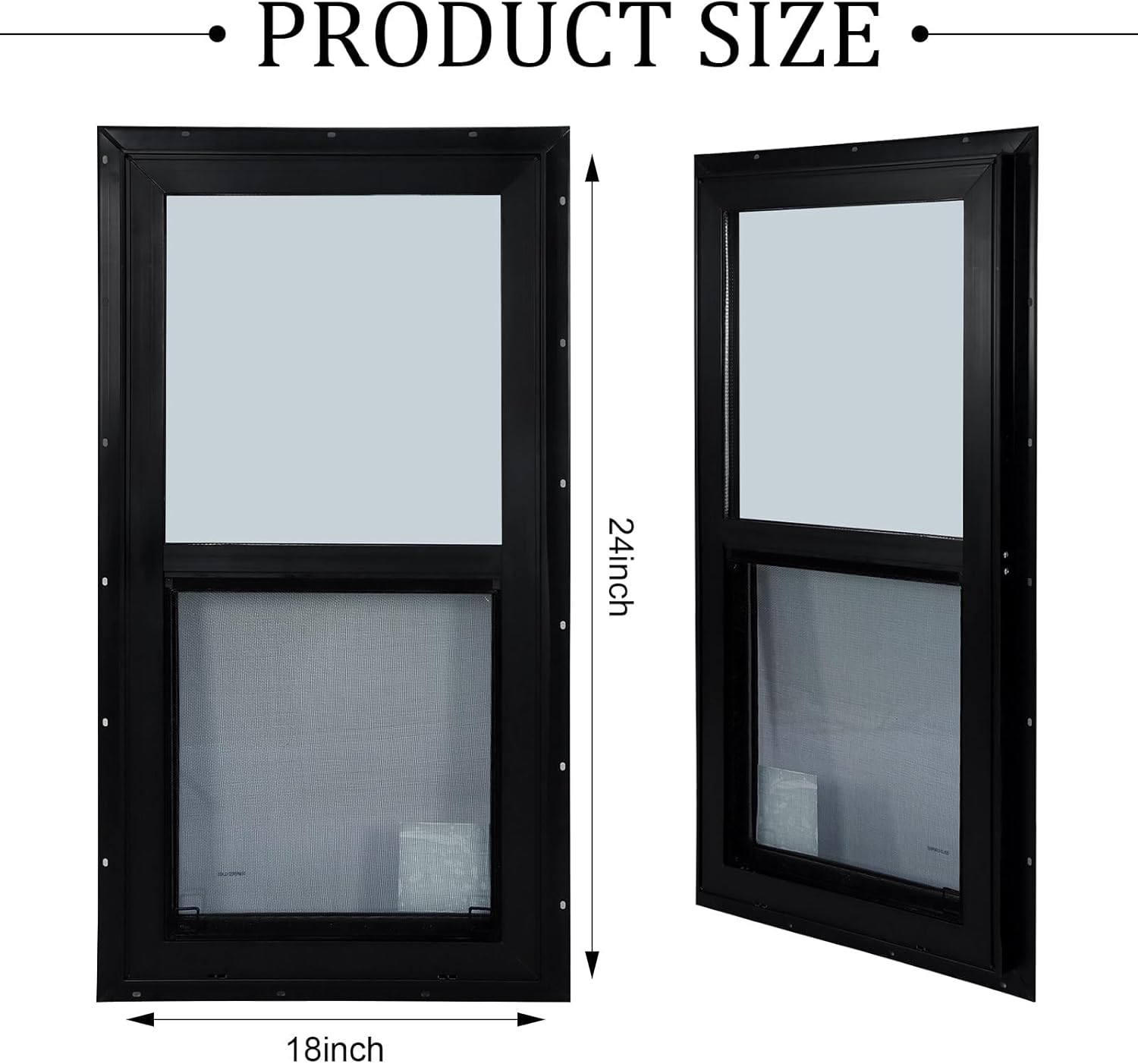 18" x 24" Vinyl Single Hung Window with Tilt,Household Windows with Double-Pane Tempered Glass and Screen, Windproof Shed Windows for House, Mobile Home,Basement,Playhouse (Black)