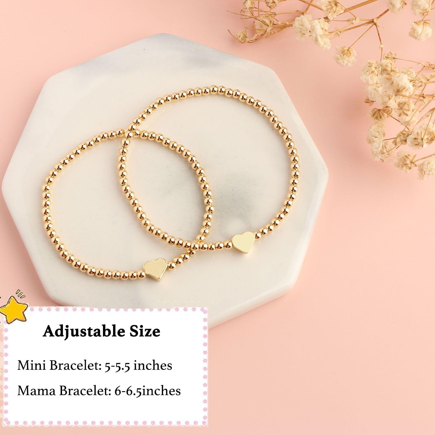 2Pcs First Day of Kindergarten Preschool Bracelets for Mommy and Me, Matching Heart Beaded Bracelets for Mother Daughter