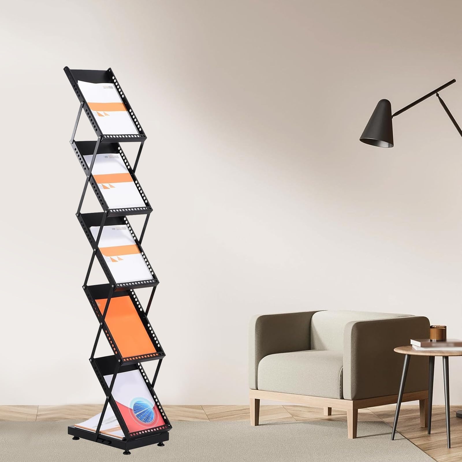 Prospektständer 5 Ebenen Faltbar, Literaturständer, Zeitschriftenständer, Literatur Katalog Rack Mit Tragetasche, Für Büro Einzelhandelsgeschäft Und Ausstellung Messe