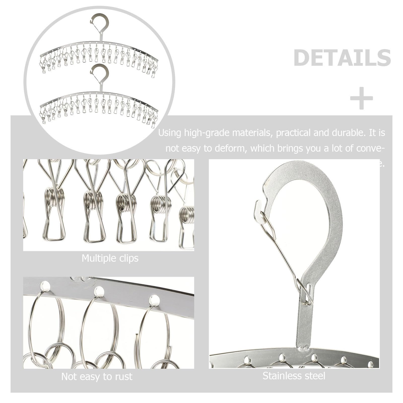 Stendibiancheria in Acciaio Inox 2 Pezzi 20 Clip Regolabili Antivento, Grucce Clip per Calzini e Biancheria Intima, Organizzatore Multifunzionale per Uso Domestico e Outdoor