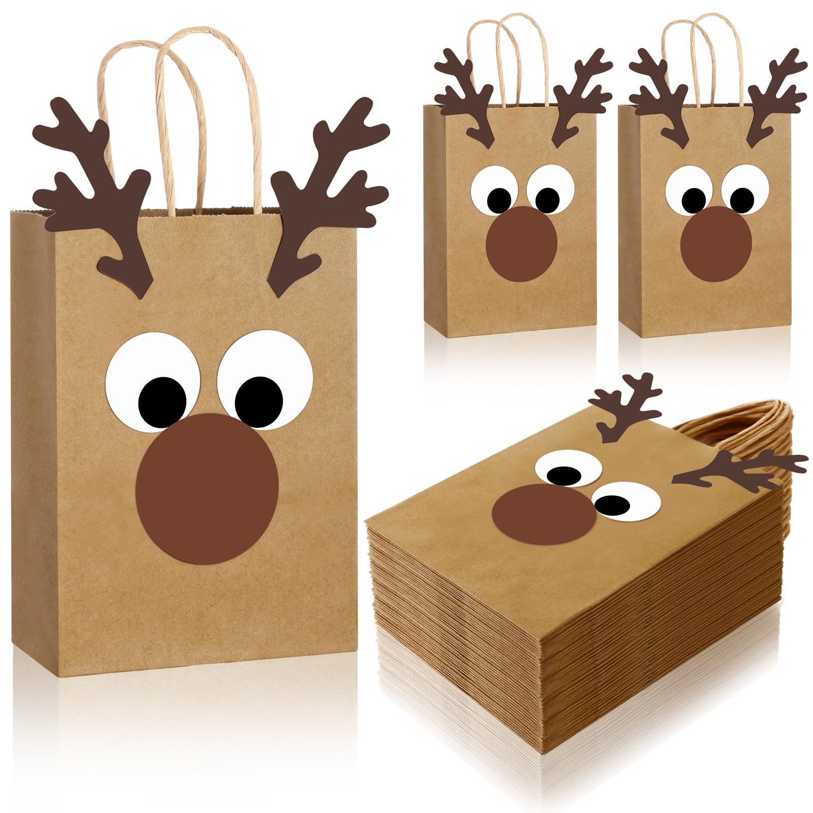 36 sacchetti regalo di Natale in carta kraft, con renna natalizia, sacchetti per dolcetti fai da te, renne, caramelle e dolcetti, con manici, forniture per imballaggio