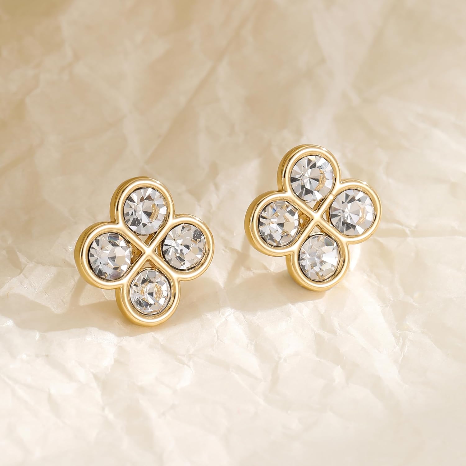 Clover Earrings for Women Gold Plated Four Leaf Stud Earring Dainty Small Rhinestones Flower Studs Simple Jewelry Gifts - Image 6