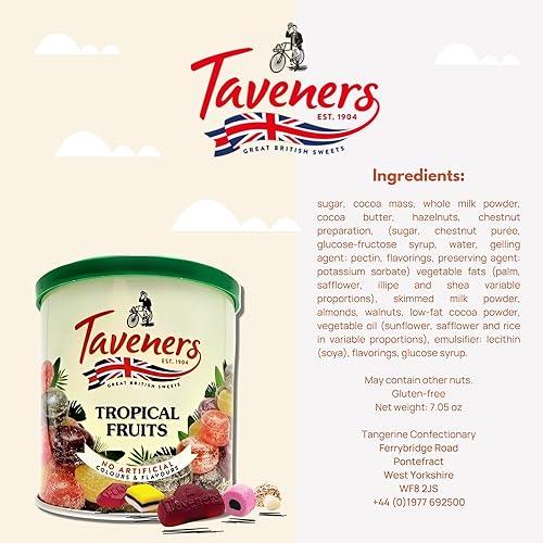 Miniatura 2 de Taveners - Gotas de frutas tropicales, surtido de dulces dulces, dulces duros de frutas tropicales en lata, dulces británicos, dulces tradicionales