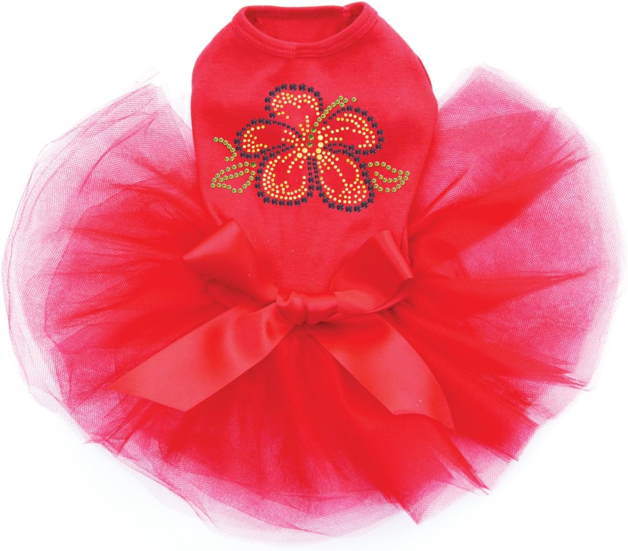 Purple & Yellow Hibiscus - Bling Rhinestone Dog Tutu Dress, L Red
