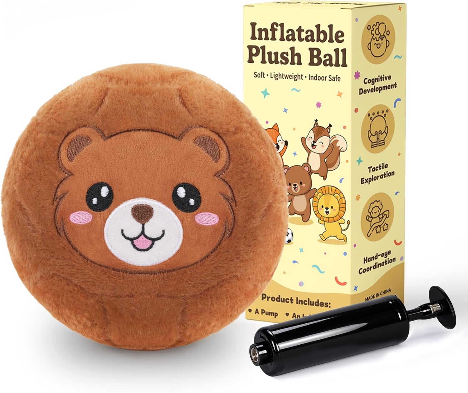 8-Inch Silent Soccer Ball Indoor for Toddlers - Soft Bear Inflatable Plush Soccer Ball Toy for Kids Frist Birthday Gift