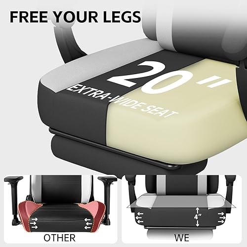 Miniatura 6 de HapGIFT - Silla ergonómica para juegos con reposapiés, silla de computadora con soporte lumbar de masaje, silla de tela tecnológica