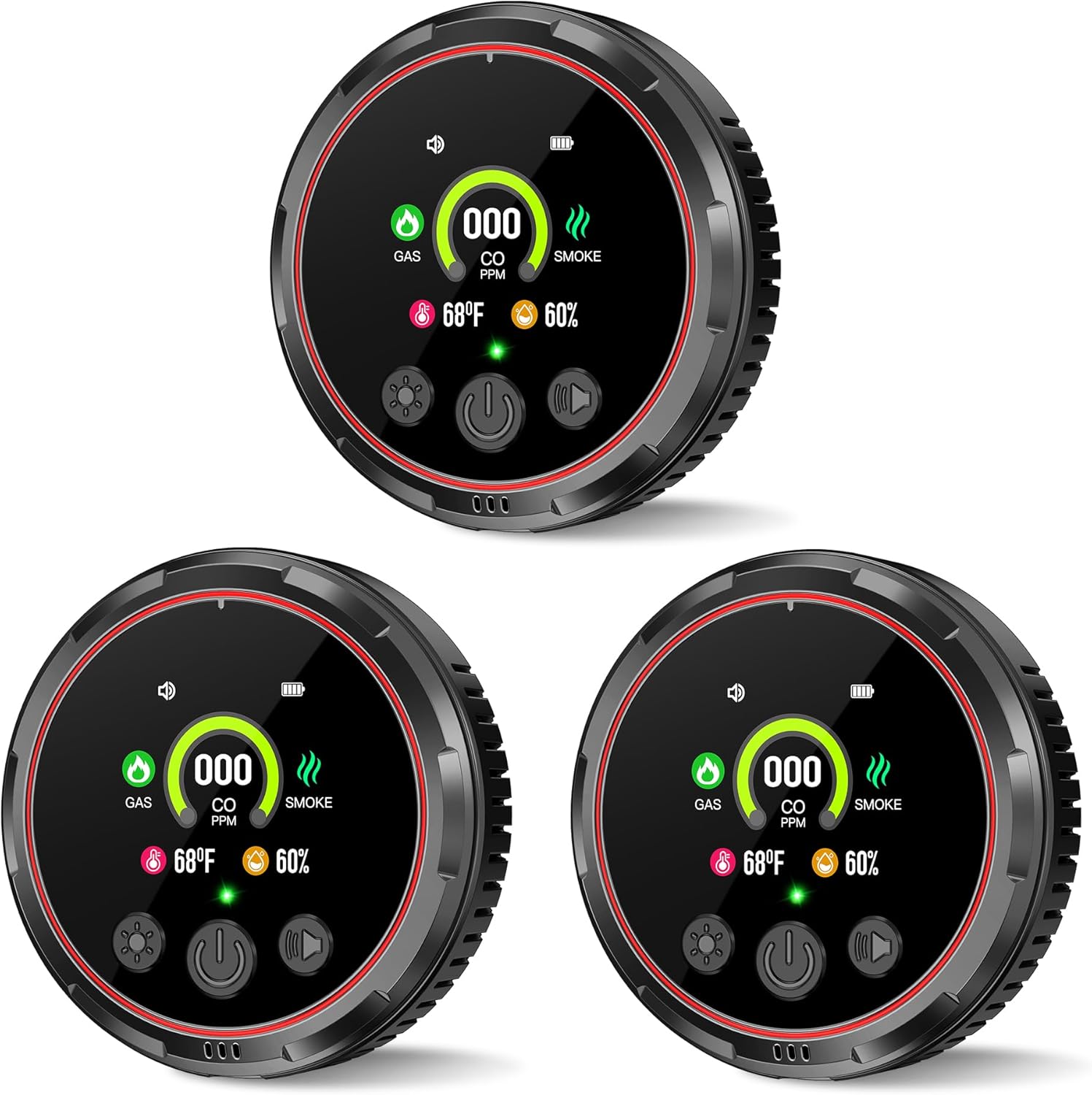 3 Pack Smoke Carbon Monoxide Detector Alarm, Plug in Smoke co Detectors, Home Natural Gas Leak Detector, Portable 5in1 Real-Time Smoke,CO,Gas Monitor Alarms with Temp/RH, for RV Hotel,Travel (Black)