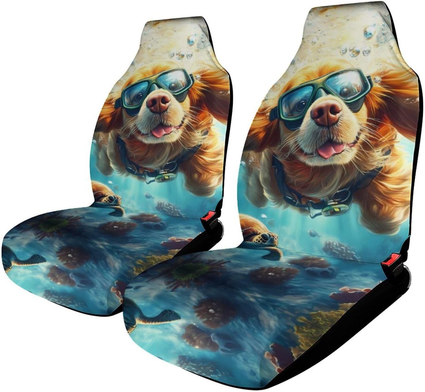 Retriever Dog Undersea Diving Car Seat Covers Universal Car Front Seats Protector Auto Interior Accessories 2PCS