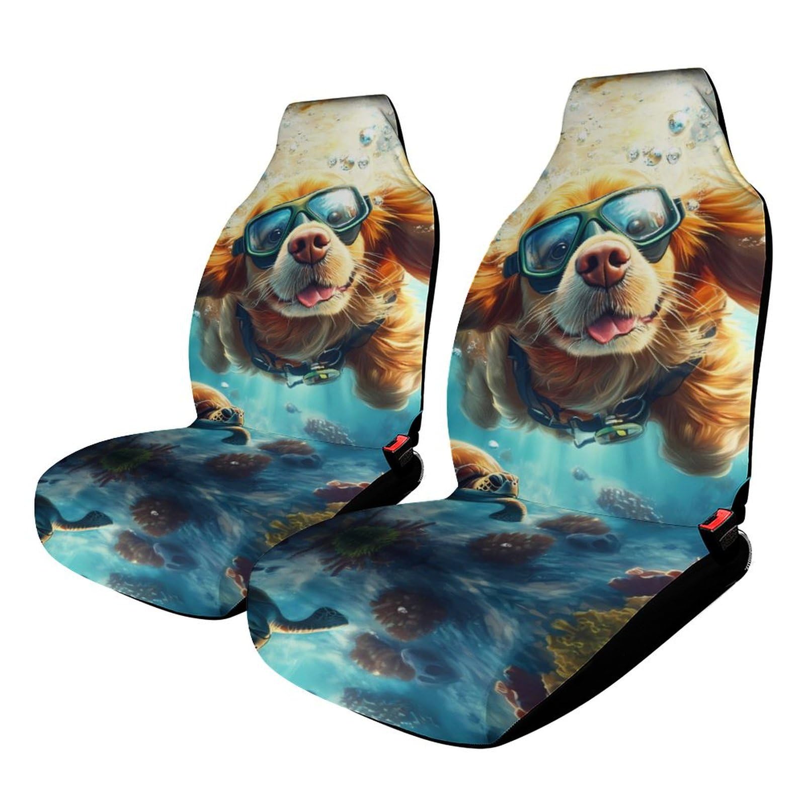 Retriever Dog Undersea Diving Car Seat Covers Universal Car Front Seats Protector Auto Interior Accessories 2PCS