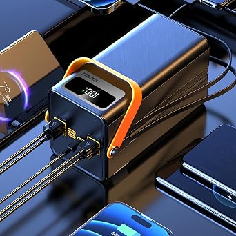 100000mah Power Bank, Fast Charging Portable Charger, with LED Light, with Built-in Cables, Rechargeable Portable Power Supply for Cell Phones, Random Color